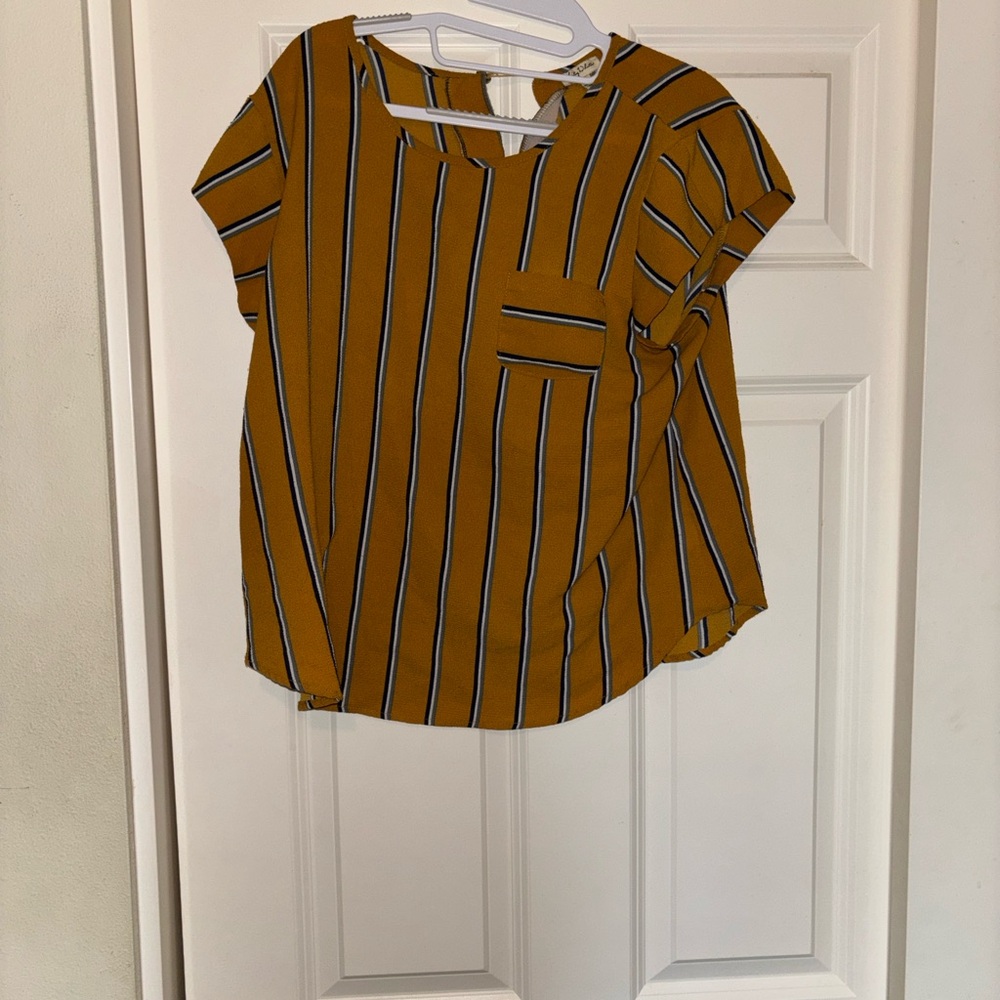 Lily White Mustard and Black Striped Blouse